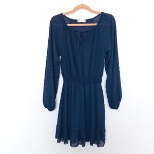 Altar'd State Womens Dress Size S‎ Navy Swiss Dot Long Sleeve Mini Boho Cottage